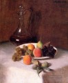 A Carafe of Wine and Plate of Fruit on a White Tablecloth Henri Fantin Latour